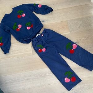 Mini boden girls Blue Cherry Embroidered Kids Sweatsuit s 9-10 yrs